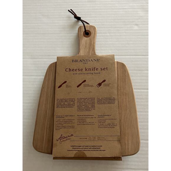 Brandani Italy Wooden Cheese Knife Set Acacia Cutting Board and 3 Servers NOB - Picture 3 of 7